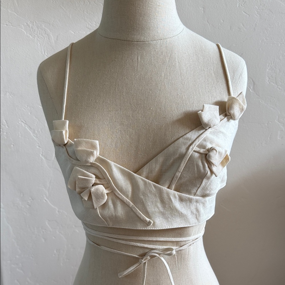 Strappy Cream Floral Appliqué Crop Top